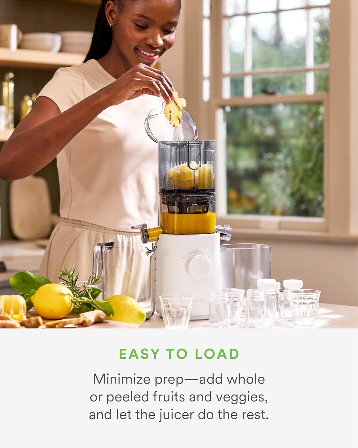 Nama J3 Compact Cold Press Juicer – Space Saving & Self Feeding for Hands-Free Operation