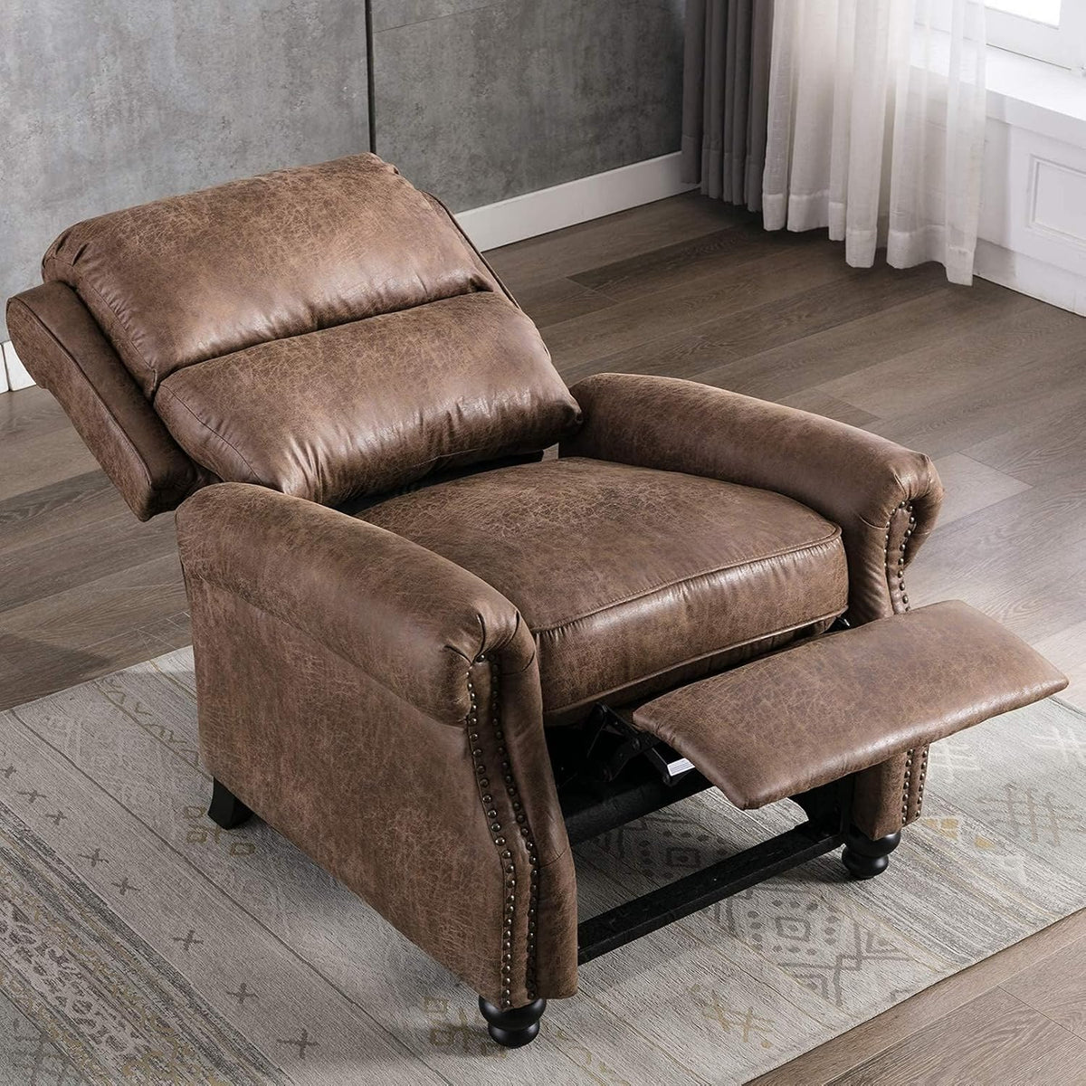 CANMOV Pushback Recliner Chair Set of 2, Faux Leather Armchair Push Back Recliner with Rivet