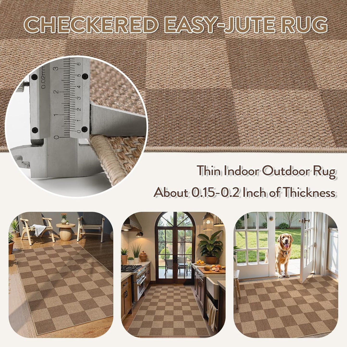 Lahome Checkered Easy Jute Entryway Rug, Washable Rugs 3x5 for Living Room Farmhouse Carpet, Non