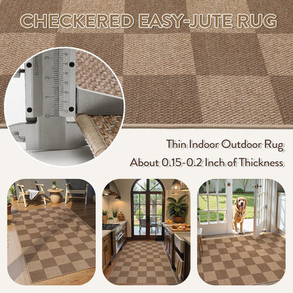 Lahome Checkered Easy Jute Entryway Rug, Washable Rugs 3x5 for Living Room Farmhouse Carpet, Non