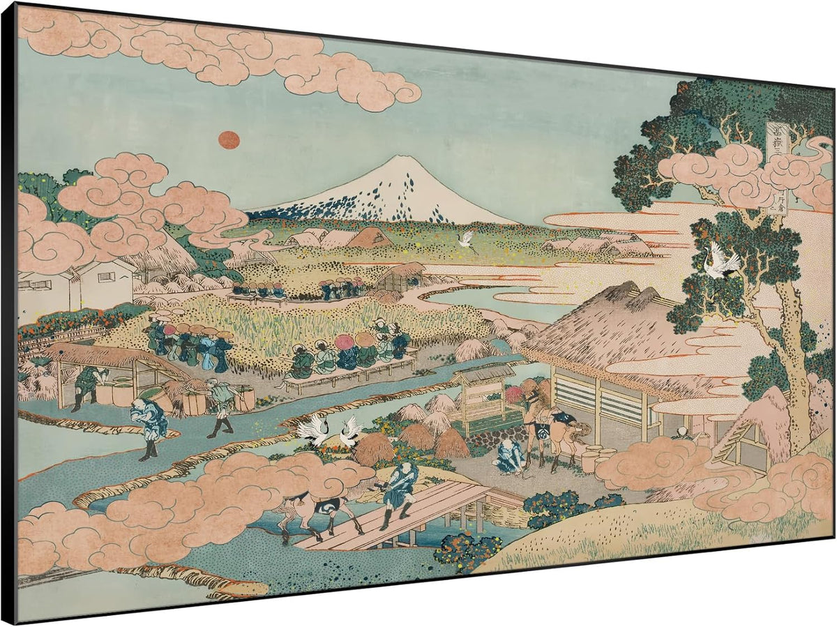 SIGNWIN 46"x72" Extra Large Framed Wall Art Japanese Ukiyo-e Landscape, Timeless Mt. Fuji Scene for