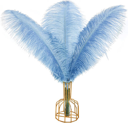 THARAHT Baby Blue Ostrich Feathers 12pcs Large Natural Bulk 16-18Inch 40cm-45cm for Wedding Party