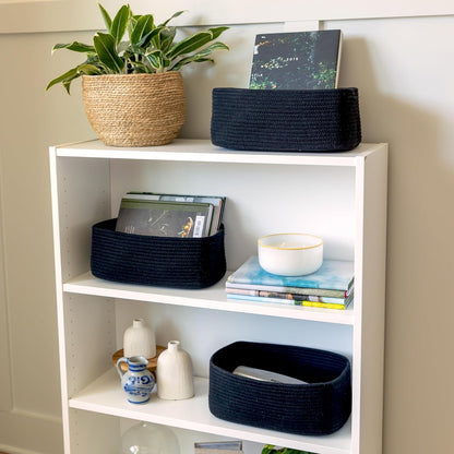 NaturalCozy 13.5”x8.5”x5.5” Rectangle Storage Baskets for Shelves 3 Pack | Cotton Rope Woven Small