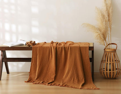 100% Cotton Muslin Throw Blanket for Bed, Couch, Travel, Luxuriously Soft, Pre-Washed, Breathable