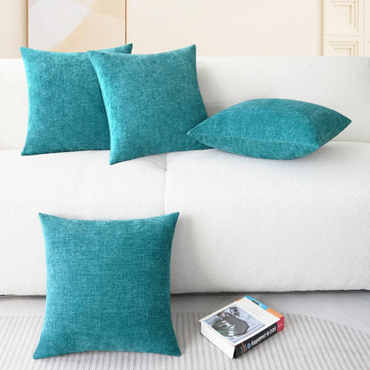 CaliTime Throw Pillow Covers Decorative 18 X 18 Inches Pack of 4 Cozy Chenille Cushion Cases for