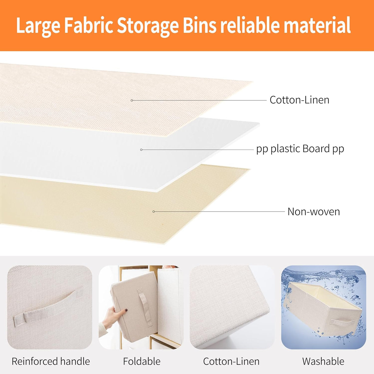 Linen Folding Storage Bins, 3 Pack Large Storage Baskets, Washable, Clothing Storage Bins with