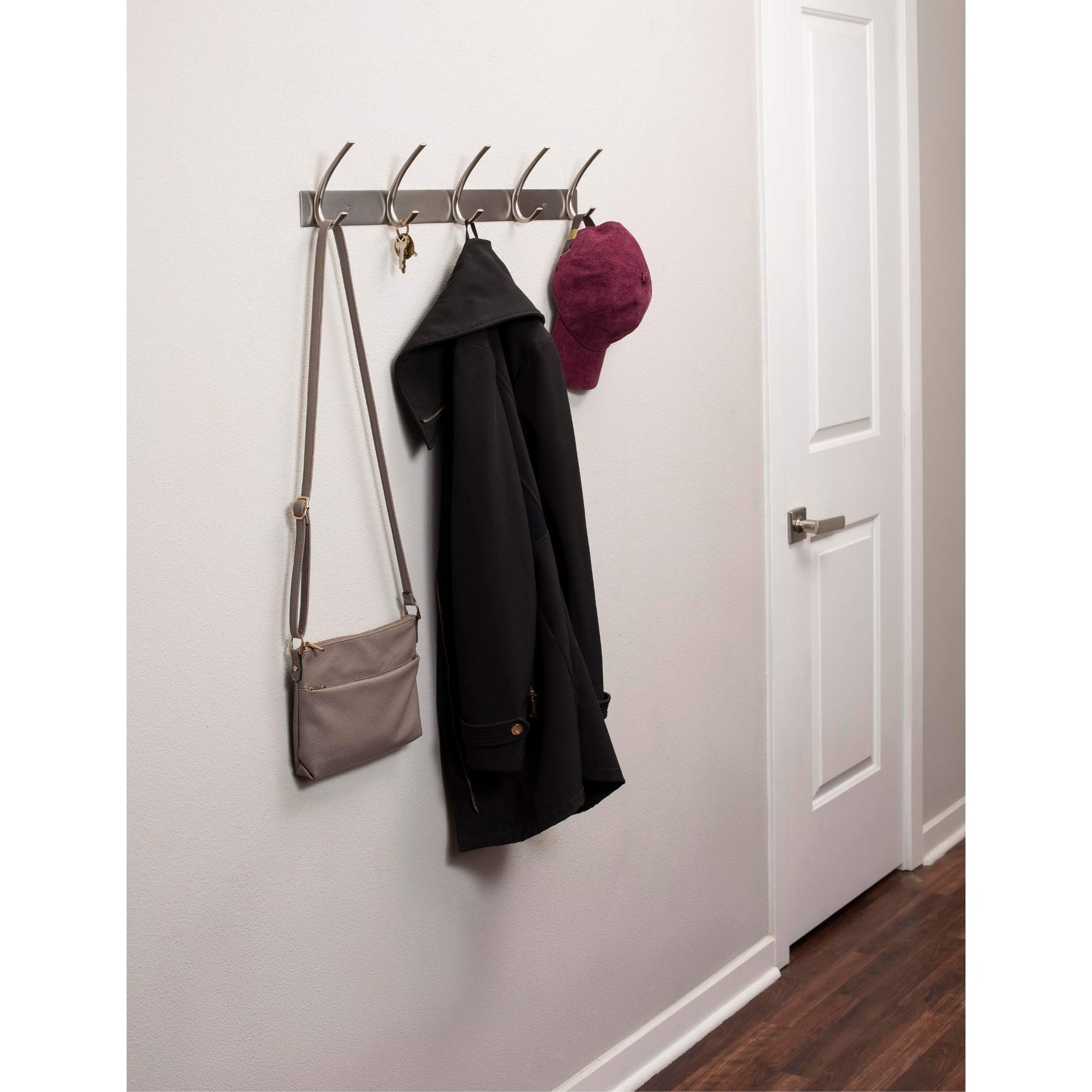 BIRDROCK HOME Premium 5-Hook Stainless Steel Coat and Hat Rack for Wall - Set of 2 - Front Door