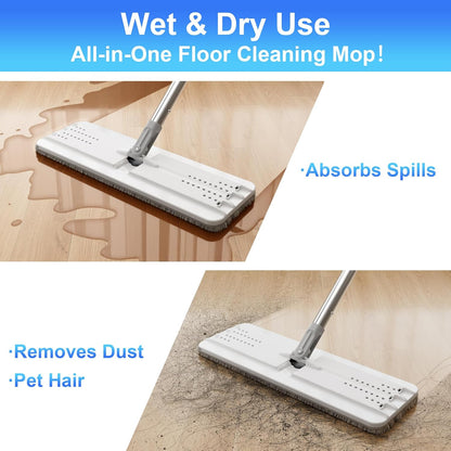 JOYMOOP White Flat Mop & Bucket with 1 Microfiber Pad, 12 Disposable Toilet Brushes, Stainless