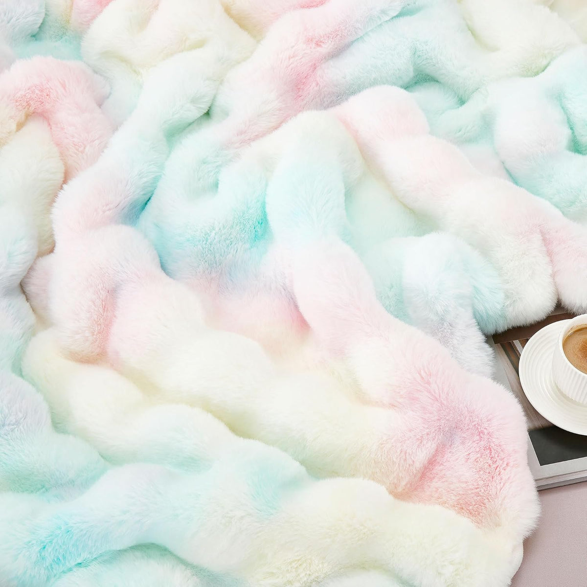 DREAMNINE Decorative Colorful Soft Thick Faux Fur Throw Blanket for Kids Girl Women 50" x