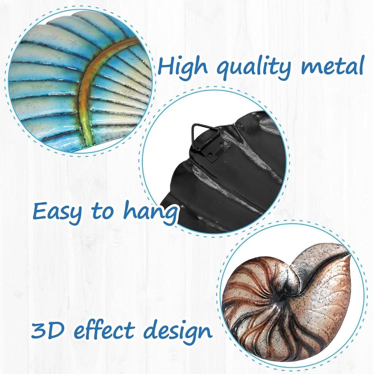Weibefee 3 Pcs Metal Beach Wall Decor Sea Star Shell Conch Metal Decor Ocean Theme Marine Coastal