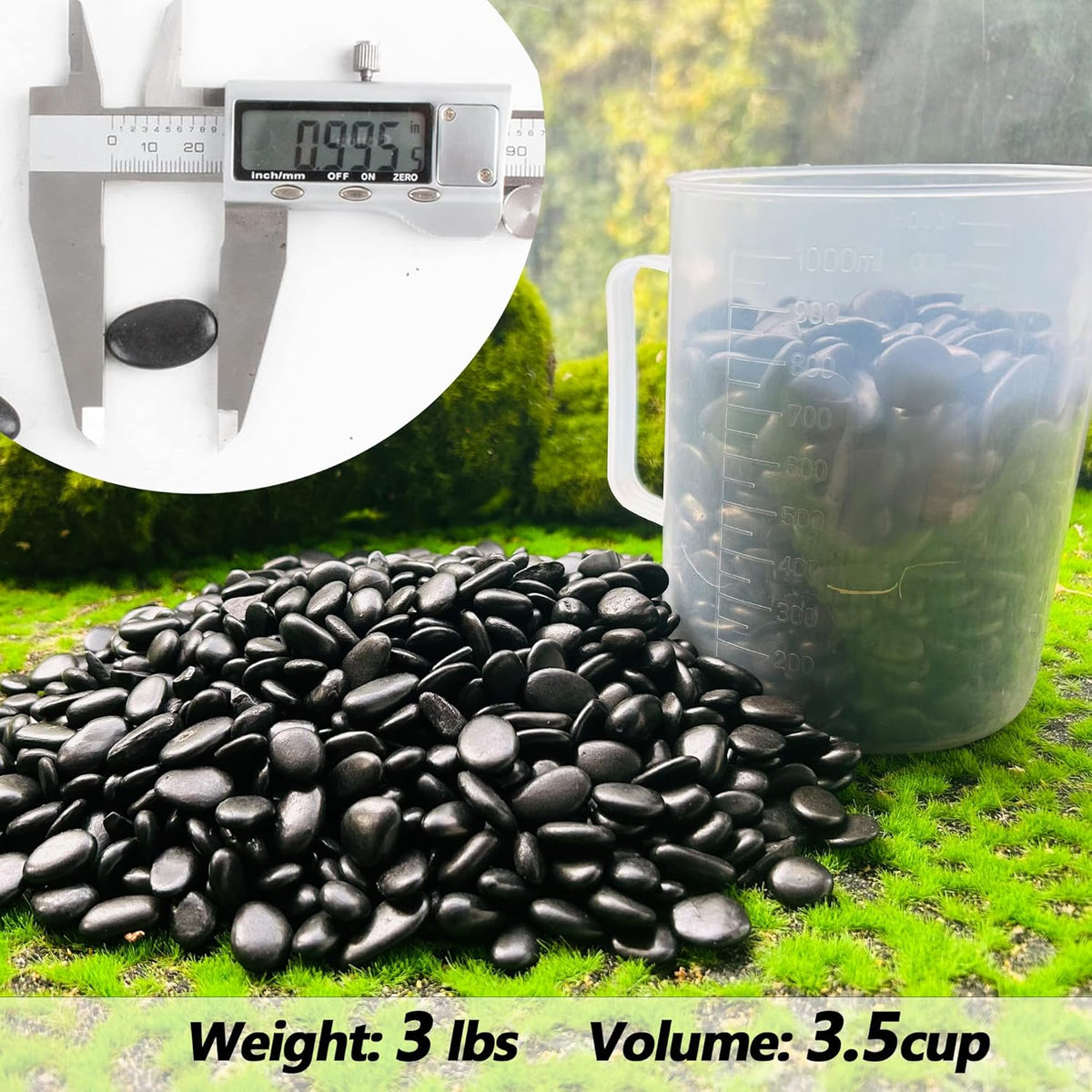 Black Pebbles for Plants 3lb Bulk Bag 0.5"- 1" Aquarium Gravel Decorative Polished Stone Natural