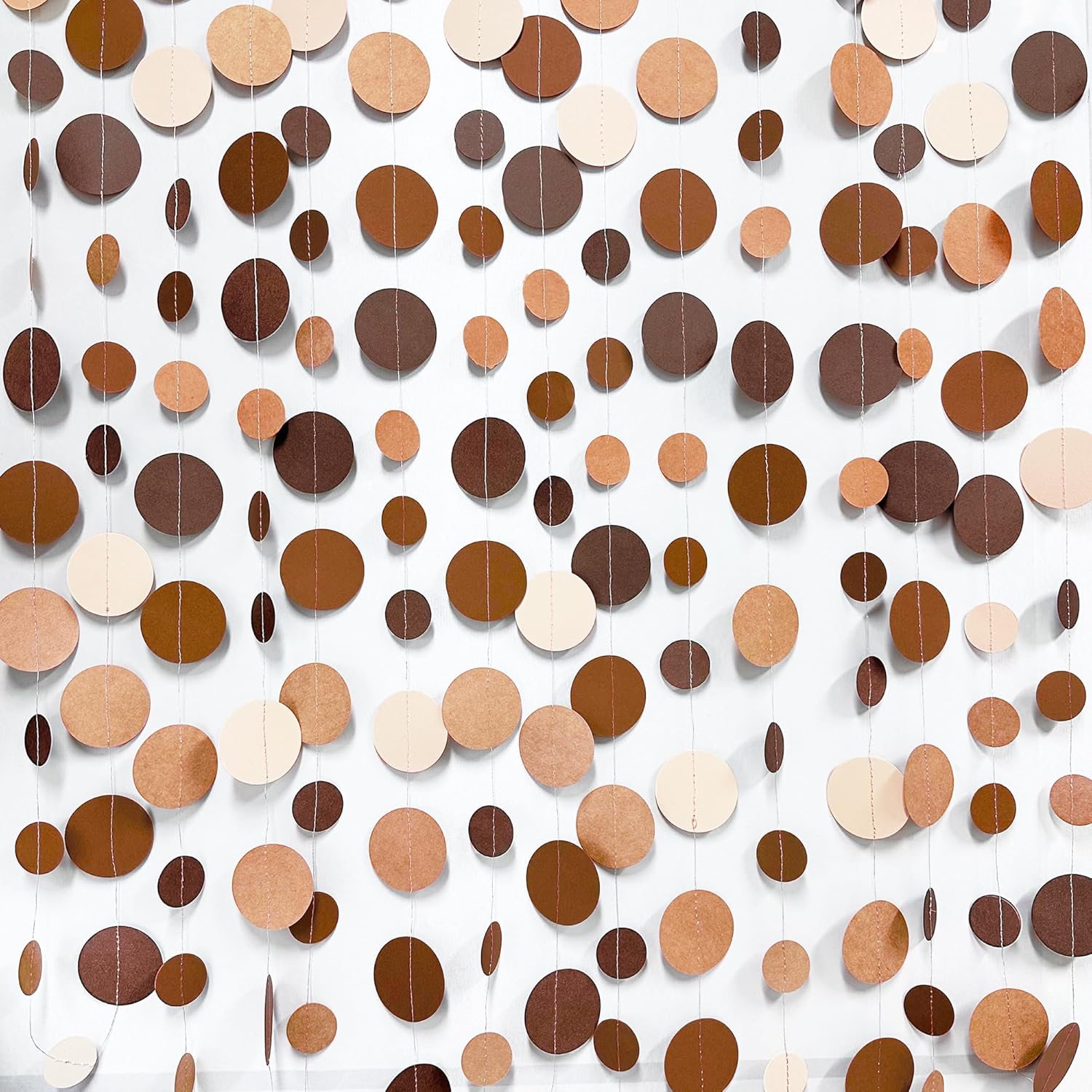 Ombre Brown Party Decorations Polka Dots Garlands Cream Tan Brown Boho Hanging Paper Circle Dots