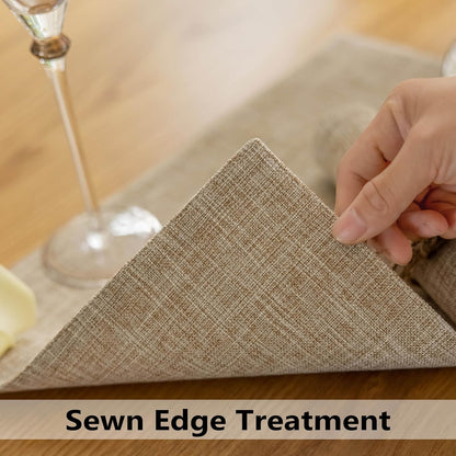 Demetex Burlap Placemats Set of 4 Heat Resistant Decorative Cloth Place Mats Wipeable Lined Linen