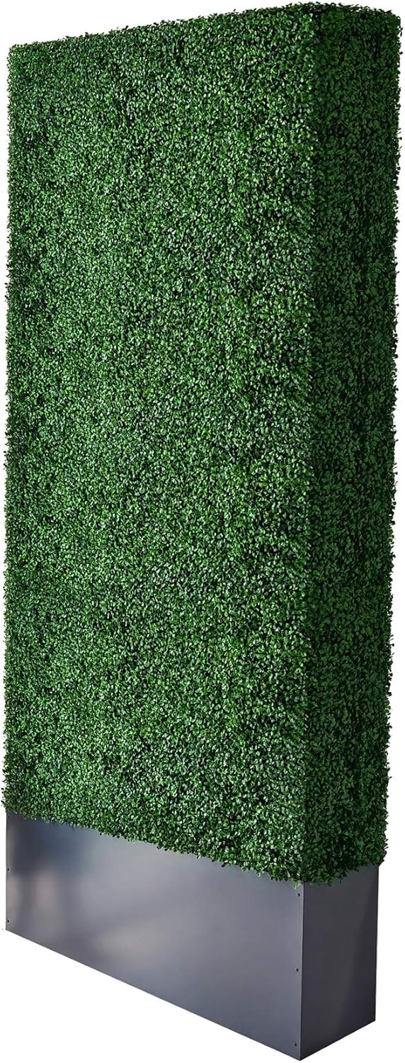 AGPL Upgraded Artificial Boxwood Hedge Wall with Dark Gray Stainless Steel Planter (96" Height 48"