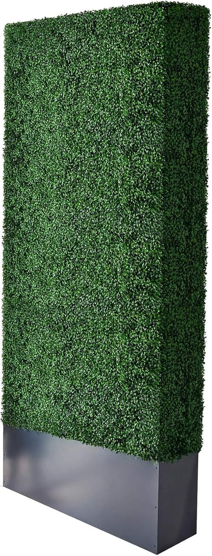AGPL Upgraded Artificial Boxwood Hedge Wall with Dark Gray Stainless Steel Planter (96" Height 48"