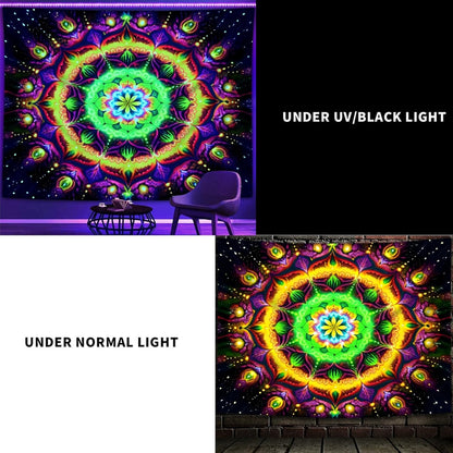 Blacklight Mandala Tapestry for Bedroom, Psychedelic Flower Black Light Posters for Adults and
