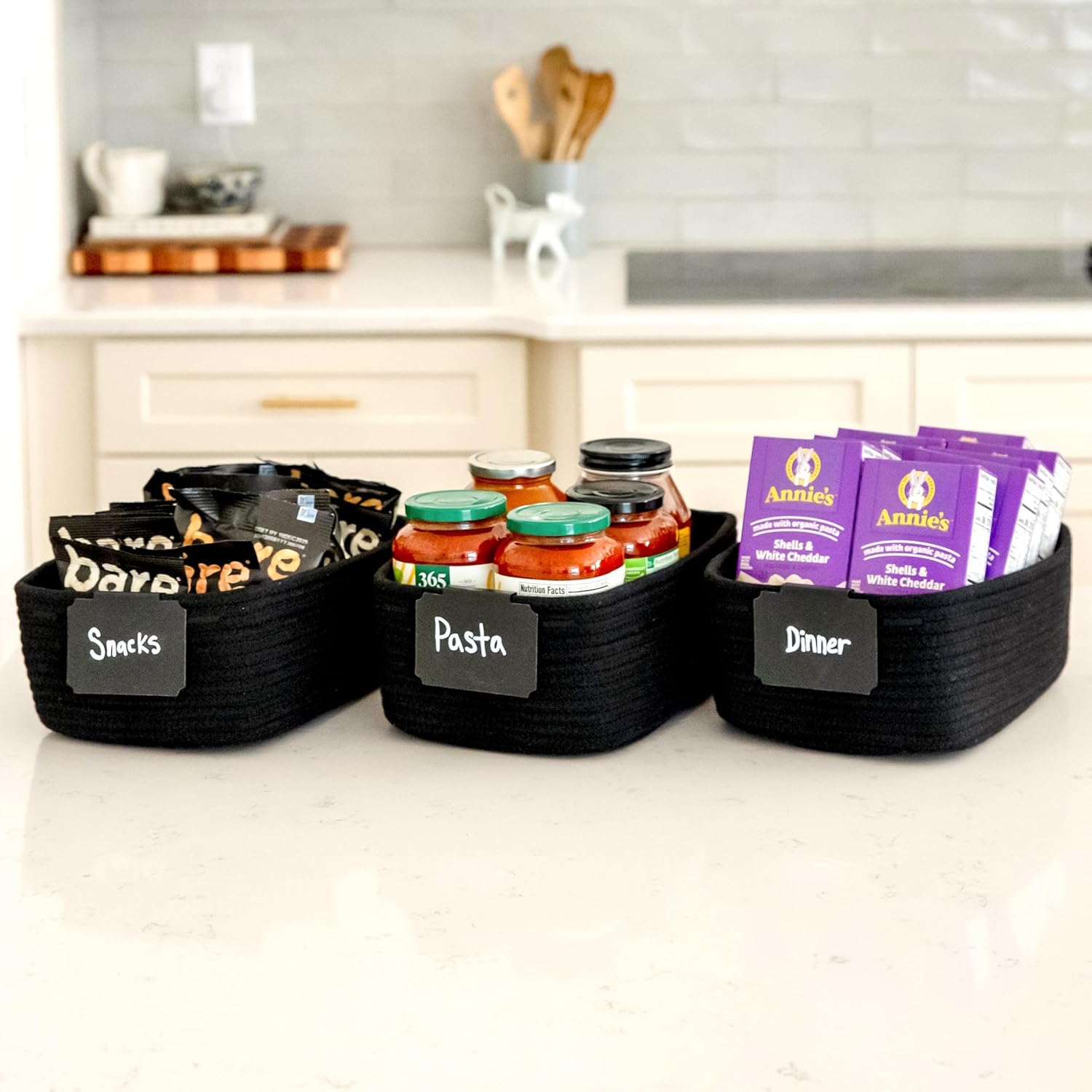 NaturalCozy 11.8"x8"x4.5” Rectangle Storage Baskets for Shelves 3 Pack | Cotton Rope Woven Small
