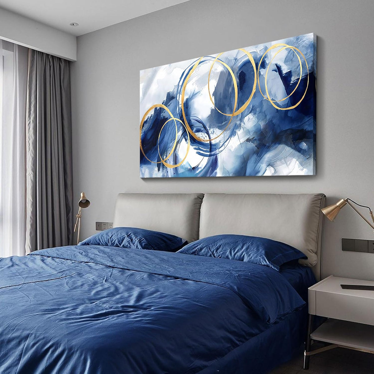 AJAZIKO Blue Abstract Wall Art Modern Art Wall Decor Artwork For Walls Living Room Large Painting