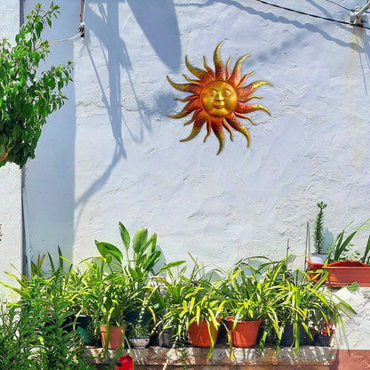 Metal Sun Wall Art Decor-17.3 inches Rustic Retro Metal Sun Hanging Decoration for Indoor