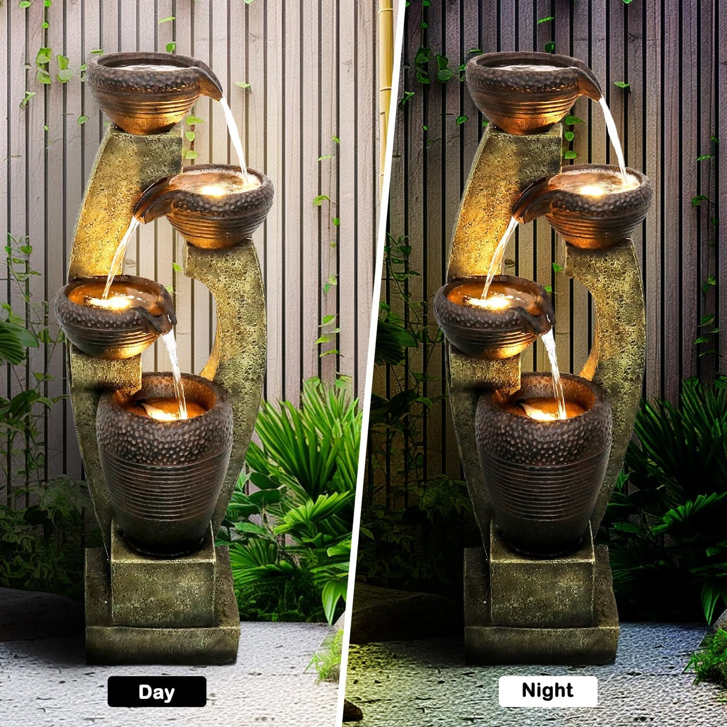 Naturefalls 40” H Modern Outdoor Fountain - 4 Crocks Outdoor Garden Fountains with Contemporary
