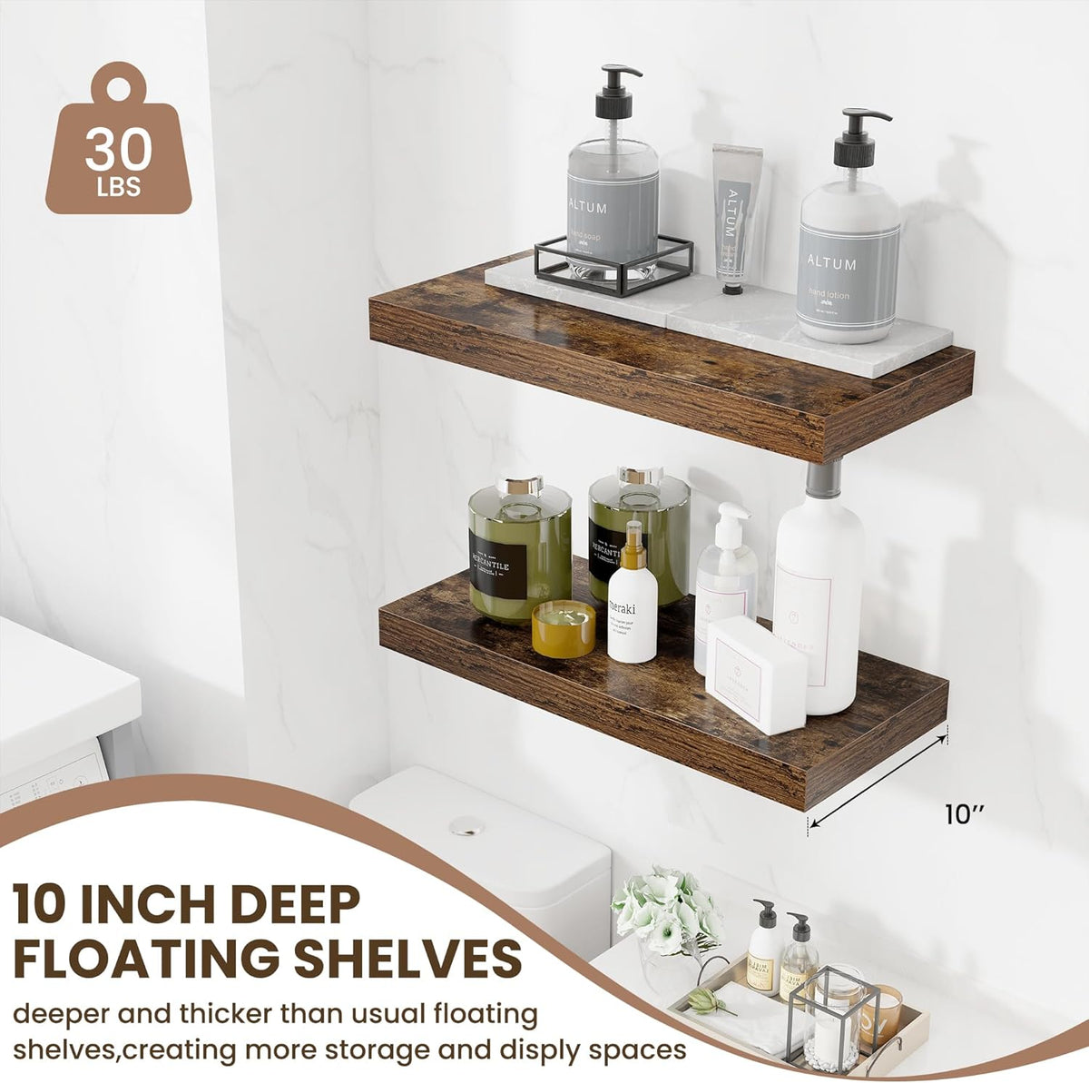Fun Memories 24 Inch Floating Shelves Wall-Mounted, 10 Inch Deep Wall Shelves, 24 x 10 Floating