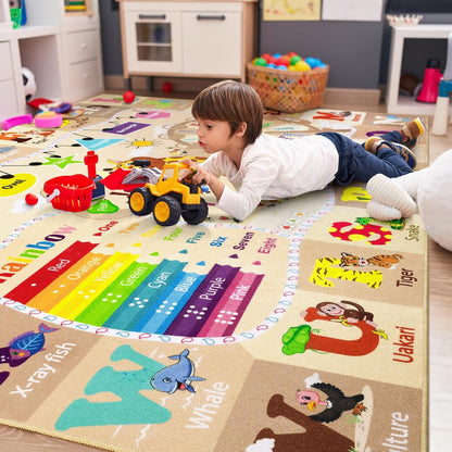 6x9 Playroom Rugs for Kids Washable, Educational and Fun Playmat with ABC Alphabet Animals Shapes