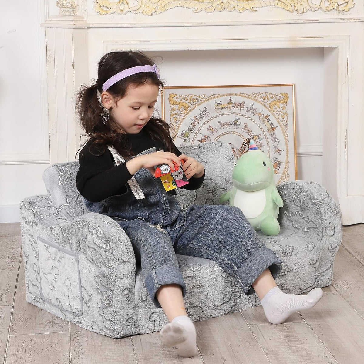 Kids Extra Wide Glow in The Dark Chairs for Toddler, 2-in-1 Toddler Soft Sherpa Couch Fold Out