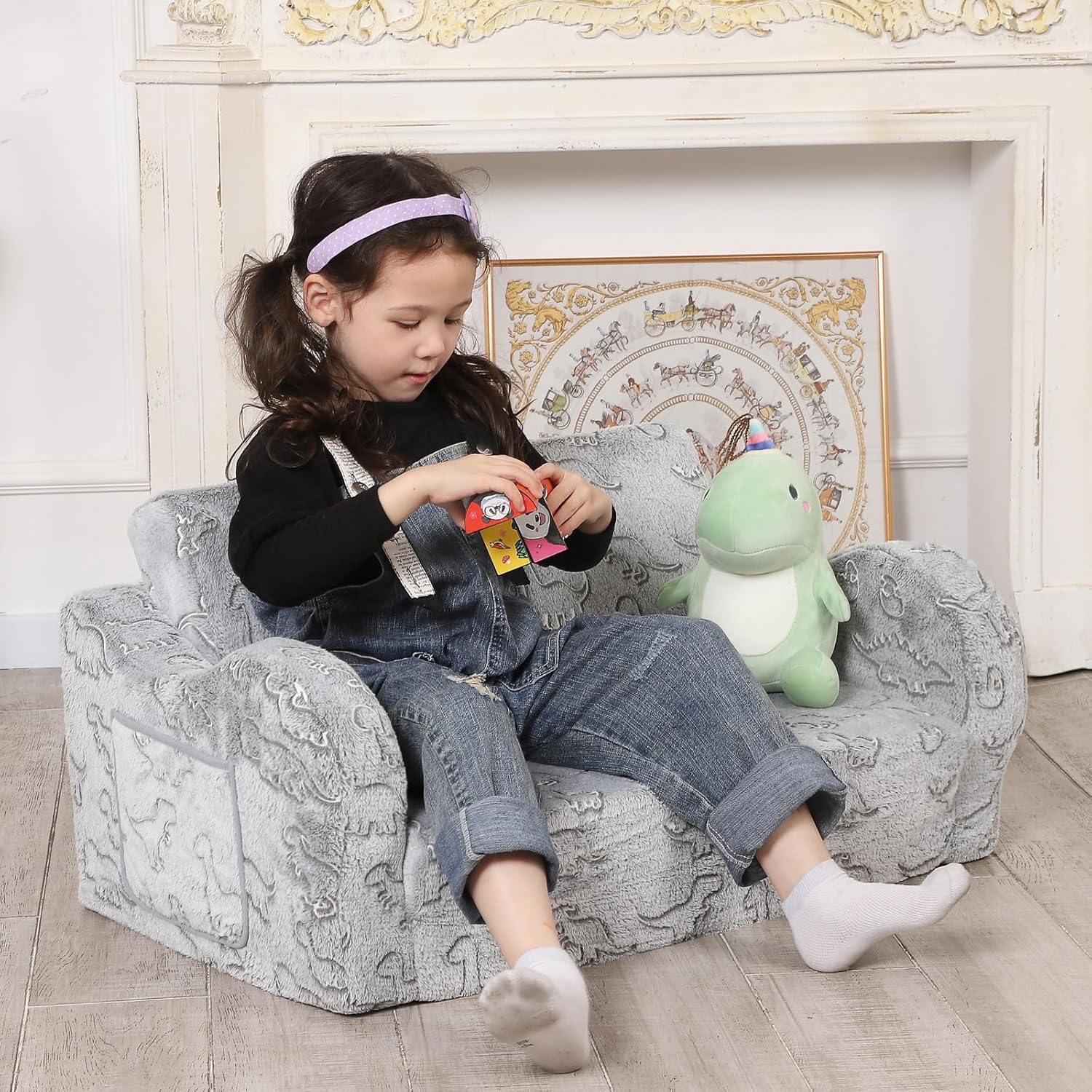 Kids Extra Wide Glow in The Dark Chairs for Toddler, 2-in-1 Toddler Soft Sherpa Couch Fold Out