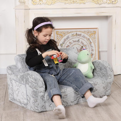 Kids Extra Wide Glow in The Dark Chairs for Toddler, 2-in-1 Toddler Soft Sherpa Couch Fold Out