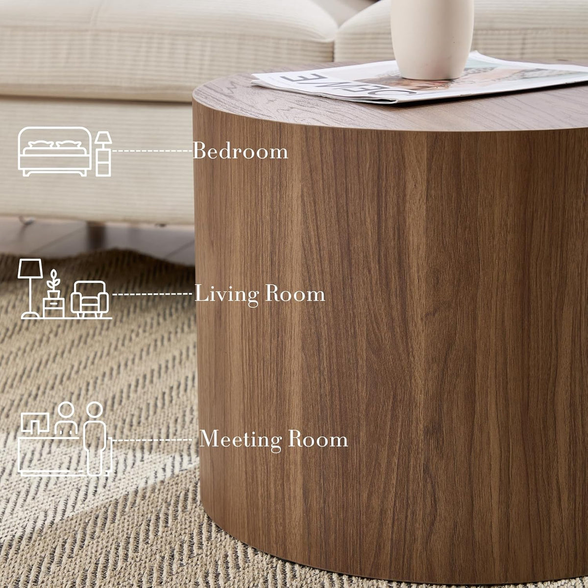 Round Coffee Tables Side Table Set of 2, Wood Nesting End Table for Living Room Balcony Office