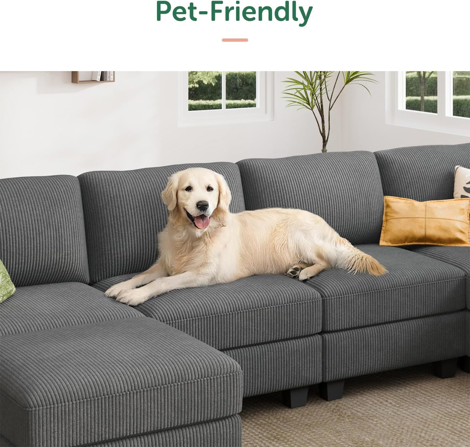 HONBAY Corduroy Sectional Couch with Storage U Shaped Sectional Sofa Modular Sectional Couches for