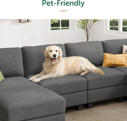 HONBAY Corduroy Sectional Couch with Storage U Shaped Sectional Sofa Modular Sectional Couches for