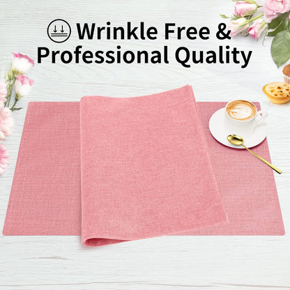 Cloth Placemats, Set of 6 Heat-Resistant Cotton Linen Blend Double Layered Machine Washable Place