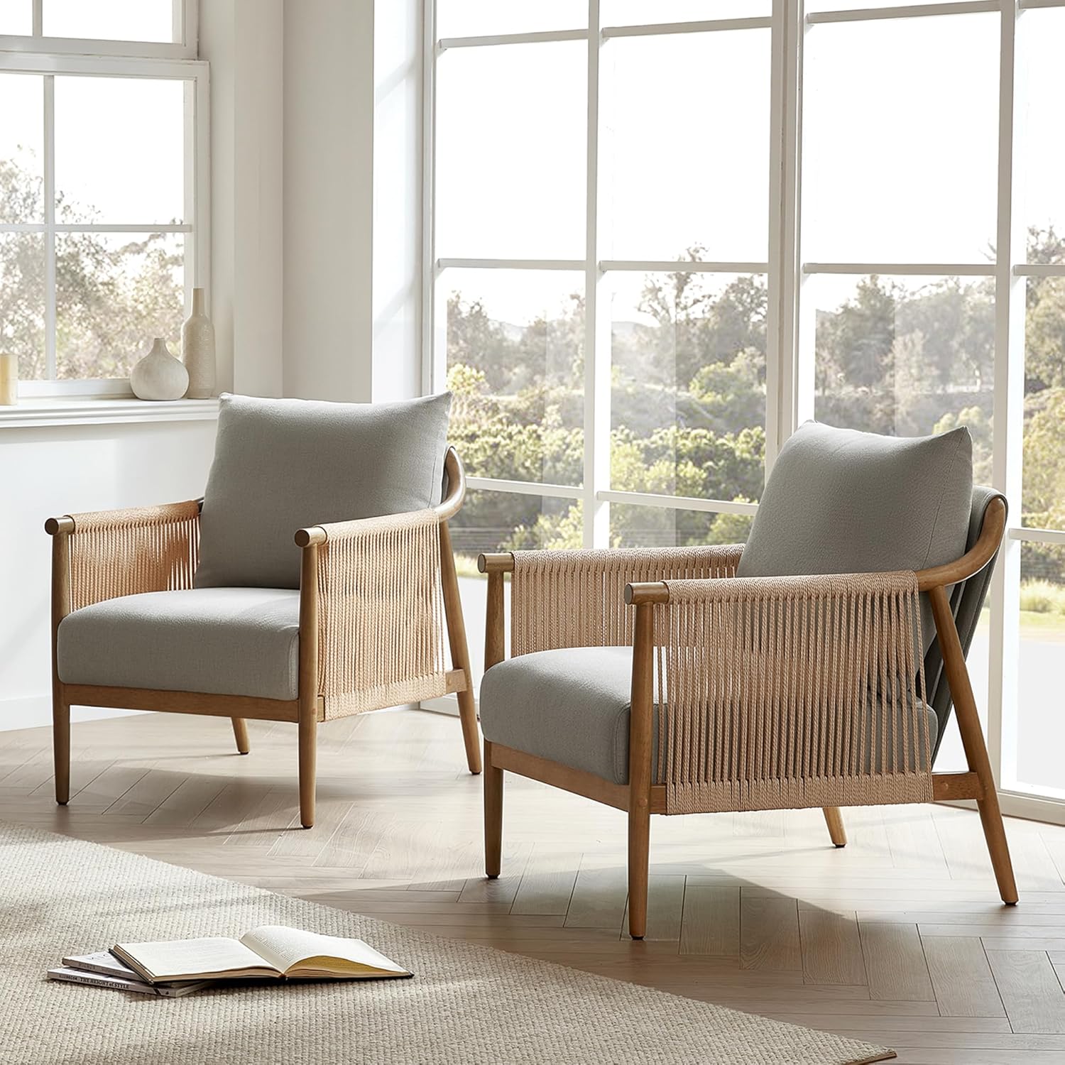 CHITA Braid Armchair, Modern Accent Chair for Living Room, Light Grey