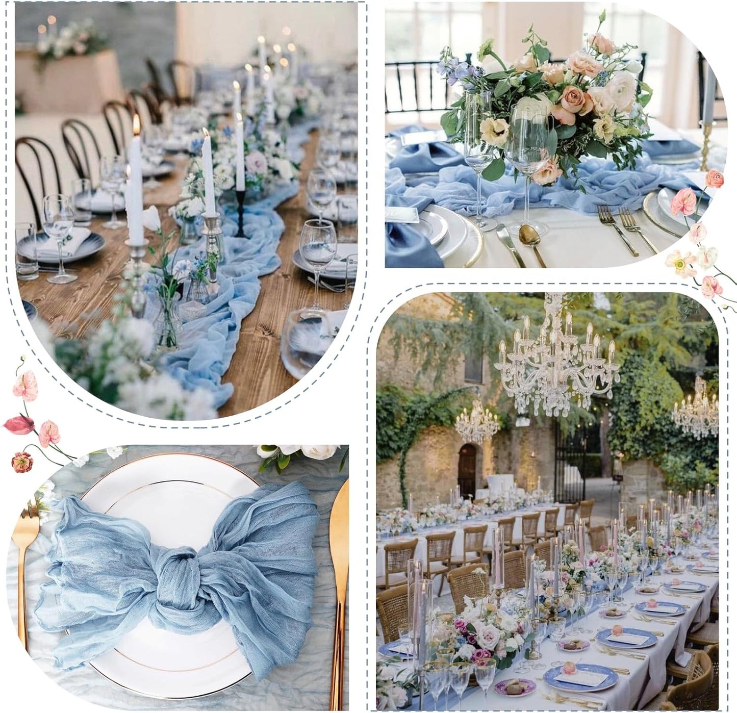 Sioloc 10 Pack Dusty Blue Cheesecloth Table Runner Fall Autumn Decor for Home 10ft Table Cloth for