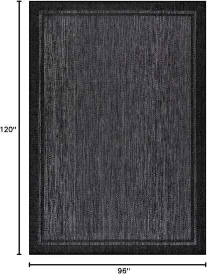 CAMILSON Indoor Outdoor Rug, 8x10 Bordered Dark Gray Black Modern Area Rugs for Indoor and Outdoor