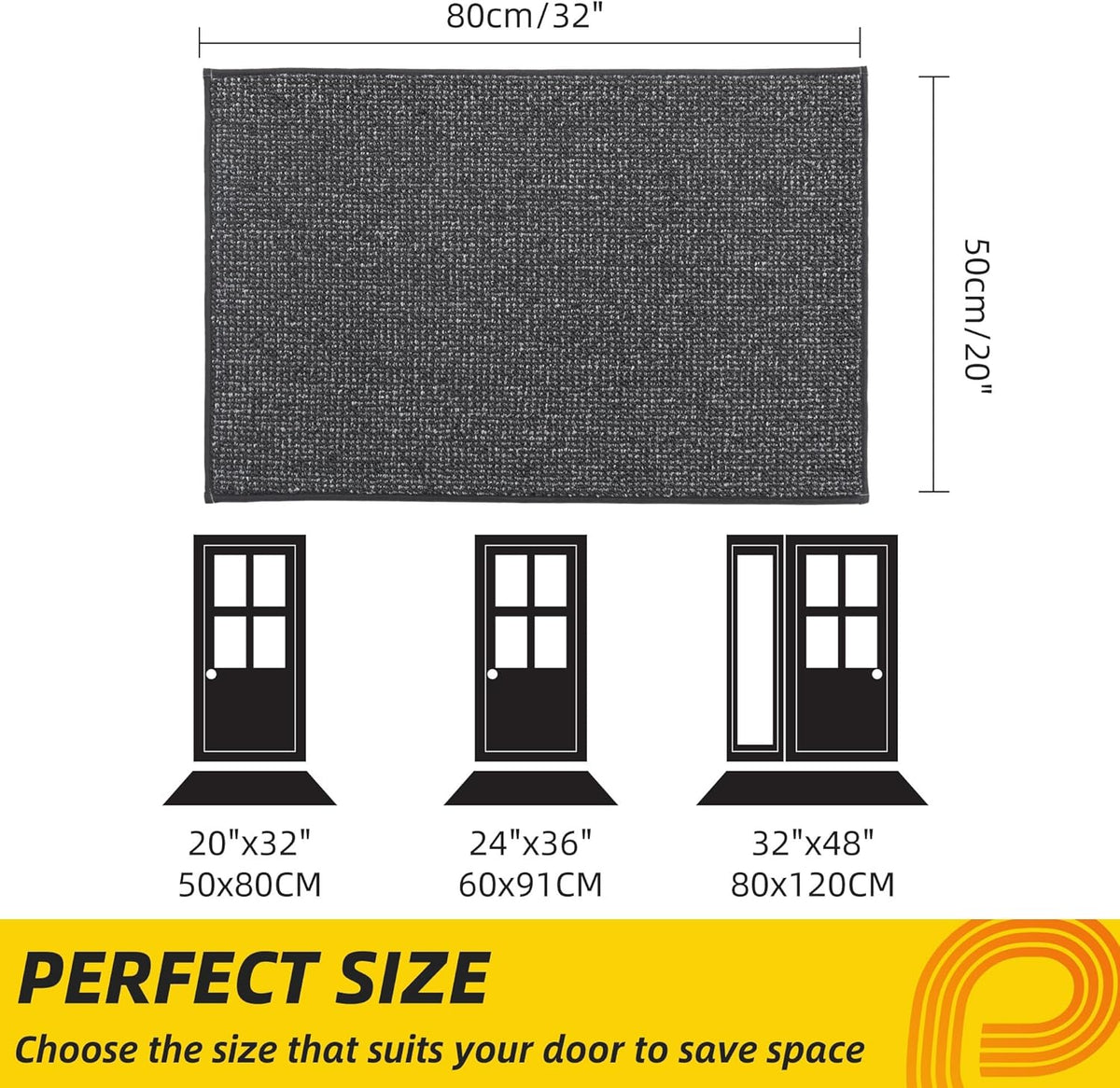 JSEI Dirt Trapper Door Mat 20"x32" Non-Slip Washable Entrance Mat, Dog Doormats, Absorbent &