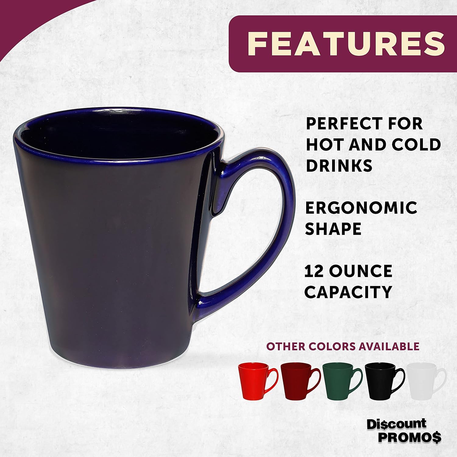 DISCOUNT PROMOS Glossy Ceramic Latte Coffee Mug 12 oz. Set of 10, Bulk Pack - Perfect for Tea