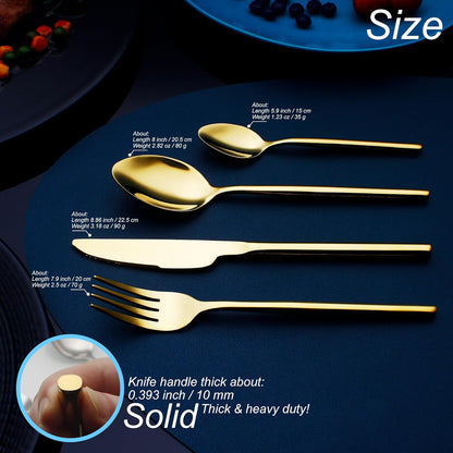 24 Piece Silverware Set For 6 Gold Heavy duty 18/10 Stainless Steel Flatware Set Modern Design