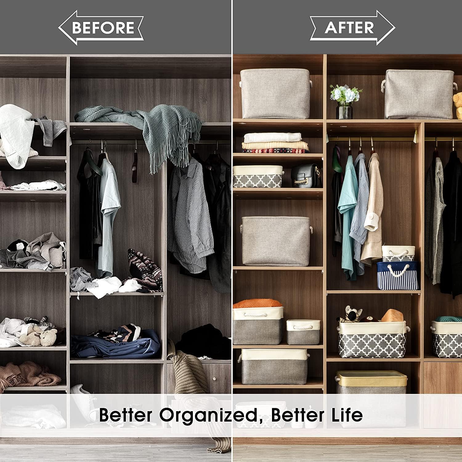 TheWarmHome Storage Bins - 3PCS Fabric Storage Baskets for Organizing Shelves | Large Basket Closet