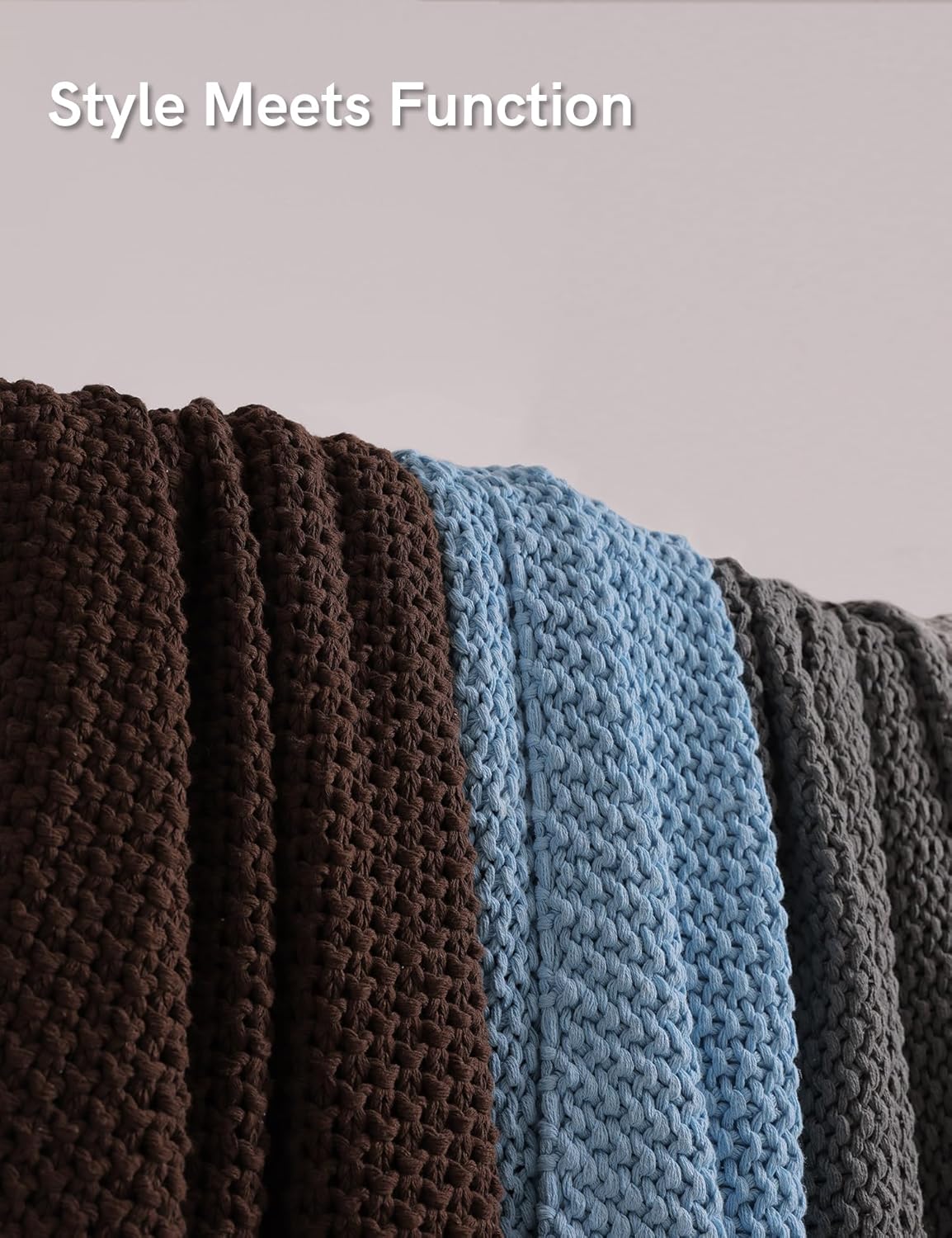 YnM Chunky Cotton Knit Throw Blanket, Cable Knit Throws for Bed Couch Sofa, Comfy & Relaxing