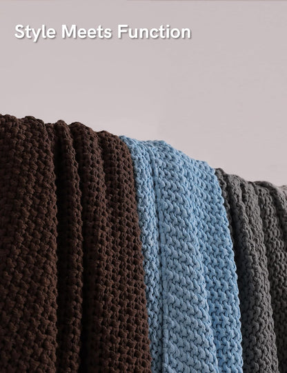 YnM Chunky Cotton Knit Throw Blanket, Cable Knit Throws for Bed Couch Sofa, Comfy & Relaxing