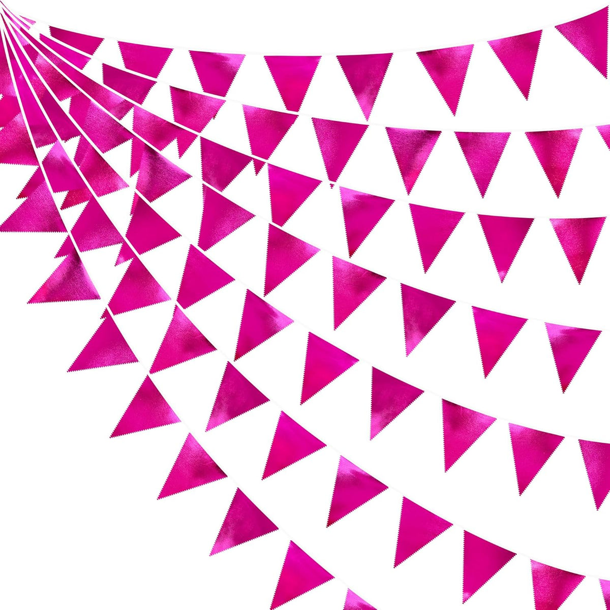 Hot Pink Party Decorations Triangle Pennant Banner Flag Rose Pink Metallic Fabric Bunting Garland