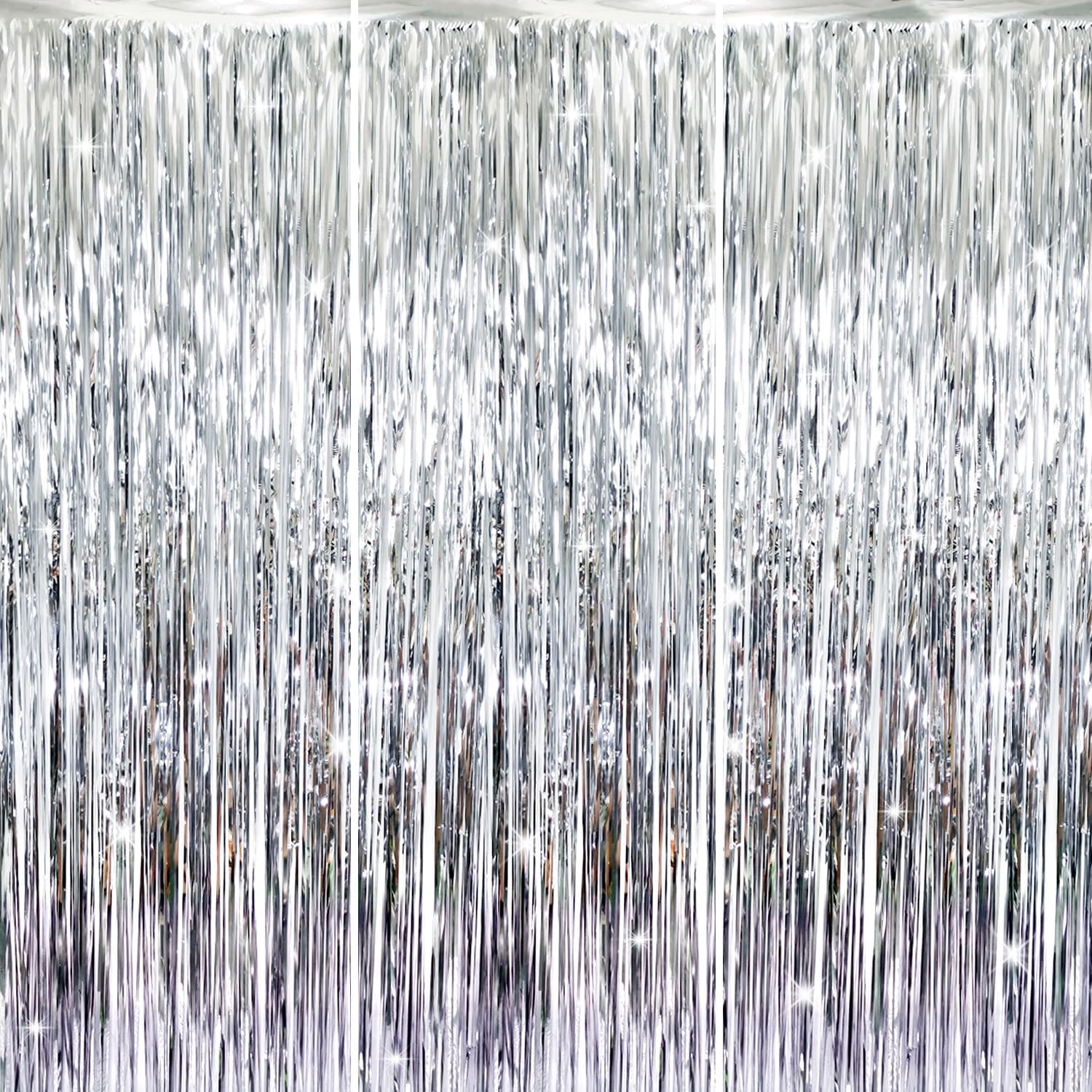 GOER 3.2 ft x 8.2 ft Metallic Tinsel Foil Fringe Curtains Party Photo Backdrop Party Streamers for