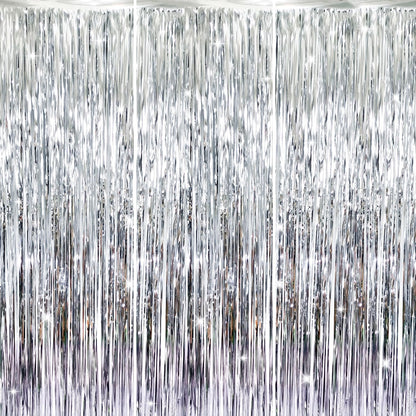 GOER 3.2 ft x 8.2 ft Metallic Tinsel Foil Fringe Curtains Party Photo Backdrop Party Streamers for