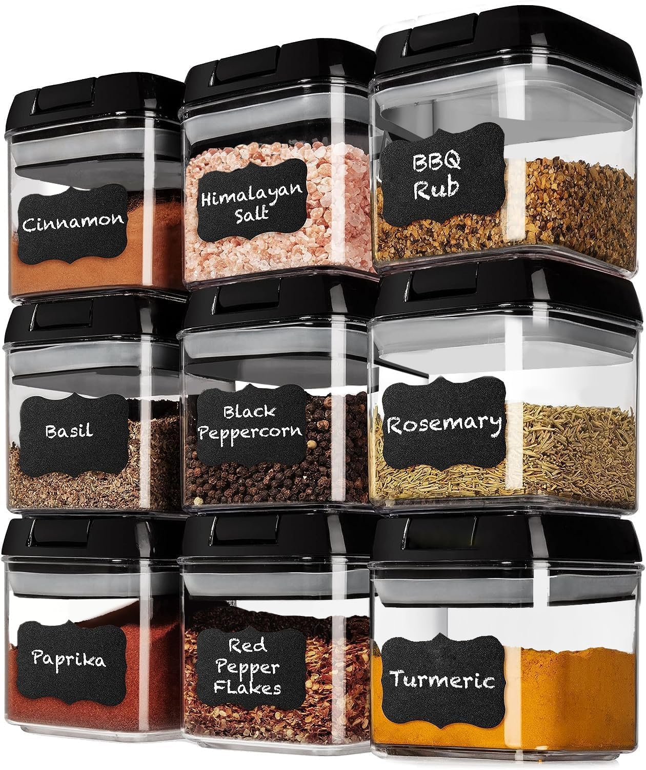 Shazo 9 PC Airtight Food Storage Containers - BPA Free Clear Plastic Snack & Spice Containers with