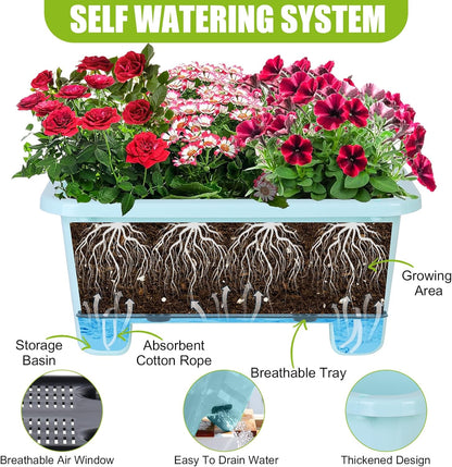 Self-Watering Rectangle Planter Boxes 8-Pack, 15.7-Inch Window Box Planter with Drainage Holes &
