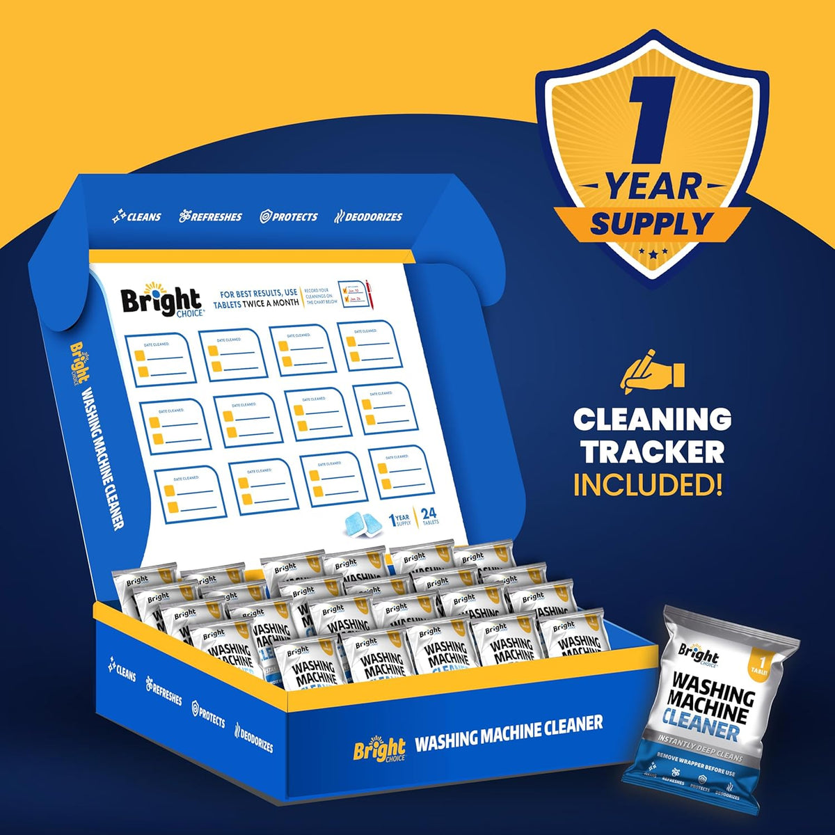 Washing Machine Cleaner Tablets 24 Pack - Deep Cleaning Tablets for Front & Top Load, Works With HE