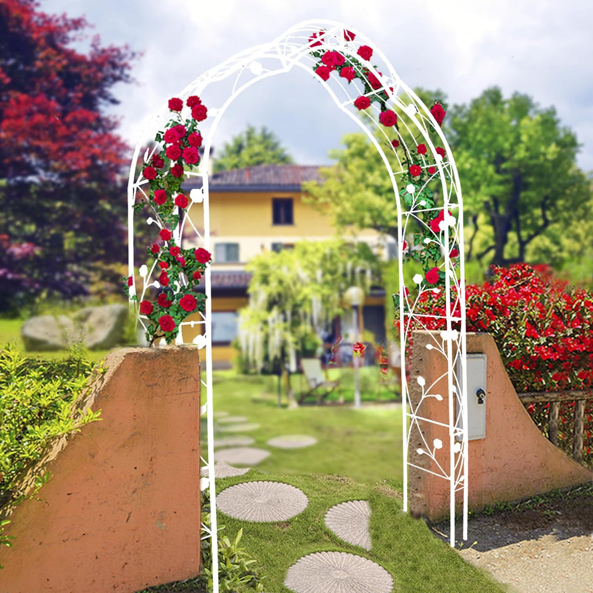 Metal Garden Arch 98.4" H Garden Arbor Trellis for Outdoor Climbing Plants Support Rose Lawn Tall