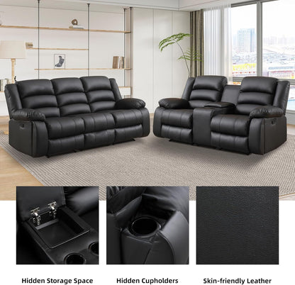 EBELLO Faux Leather Manual Recliner Sofa Set, Loveseat Reclining Sofa and 3 Seat Recliner Sofa